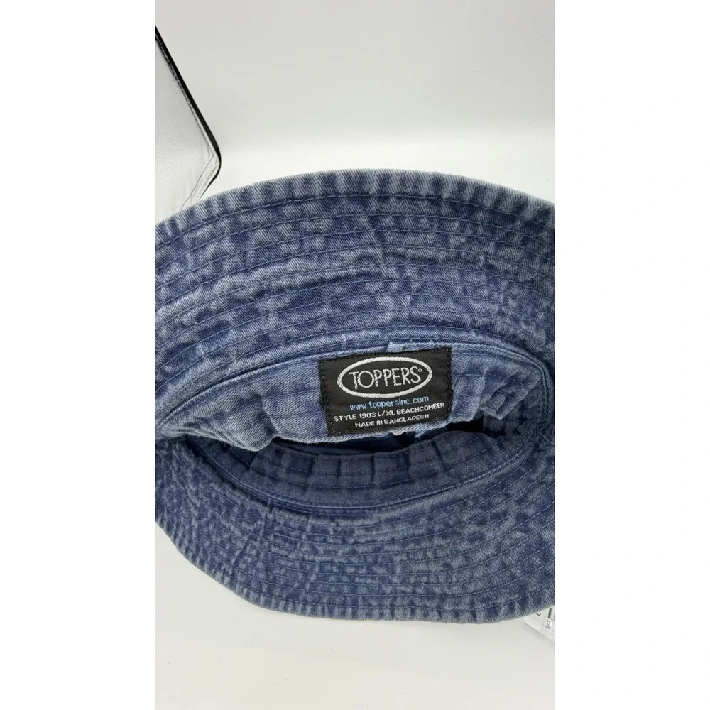 Vintage Nottingham Paw Print Denim Bucket Hat Blue Yellow Embroidered Y2K Colleg - Picture 7 of 7